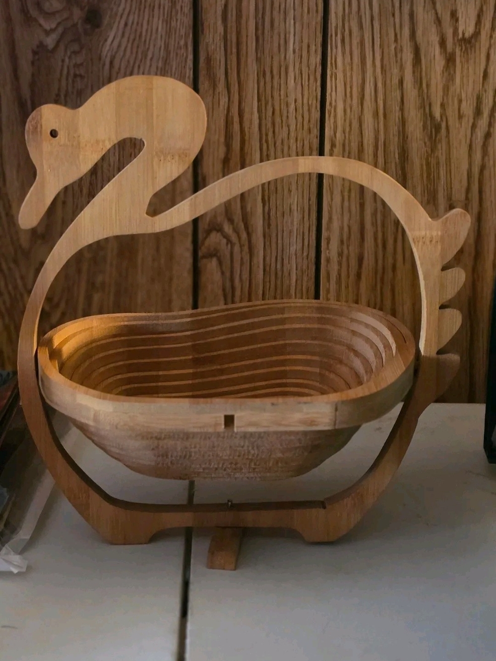 Natural Geo Wooden Swan Fruit Bowl - Natural Wood